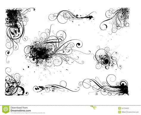 Set Of Grunge Splash Ink Floral Designs Stock Vector Illustration Of