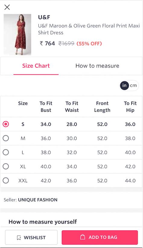 Size Guide For Apparel Products