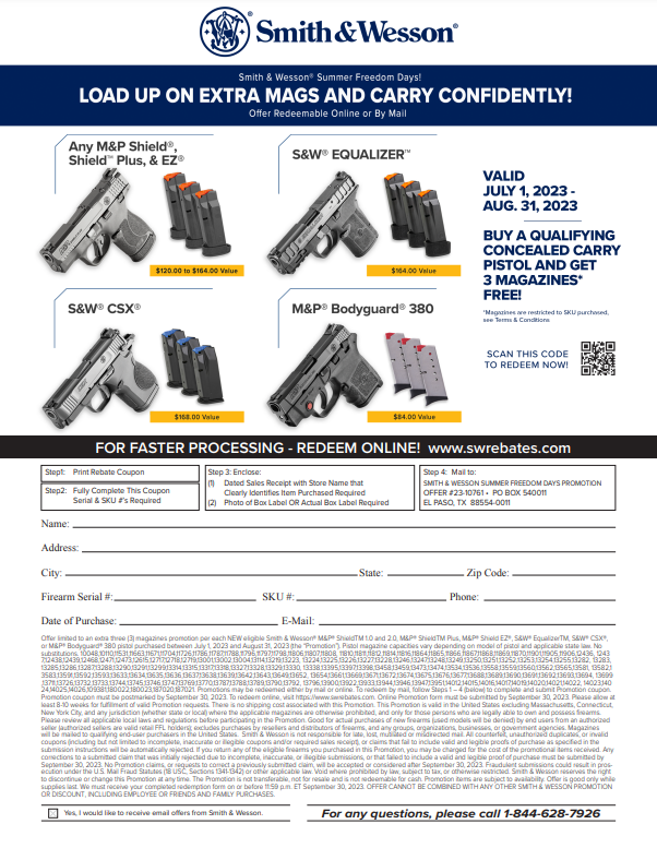 Smith And Wesson Rebate Form Complete Guide To Savings Printable