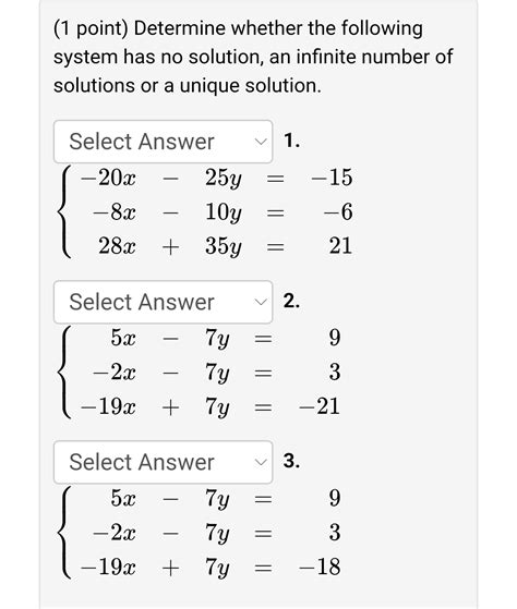 Solved A No Solution B Infinite Solutions C Unique Solution 1