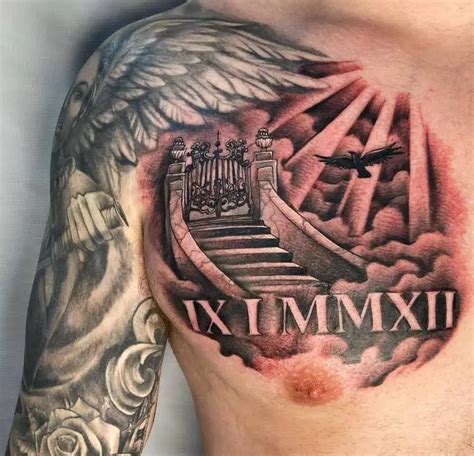 Stairway To Heaven Chest Tattoo Chest Tattoo Men Cool Chest Tattoos