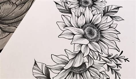 Sunflower Outline Tattoo Drawing Not A Temporary Tattoo Files Include