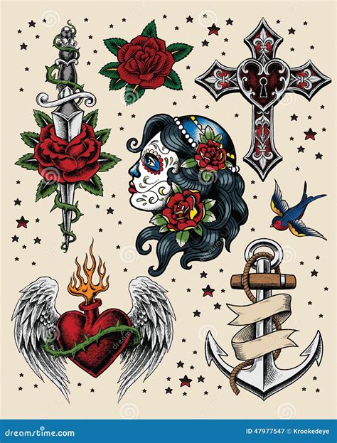 Tattoo Flash Illustration Set Cartoon Vector Cartoondealer Com 47977547