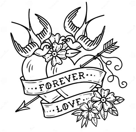 Tattoo Two Hearts Pierced By Arrow Forever Love Stock Vector Illustration Of Marriage School