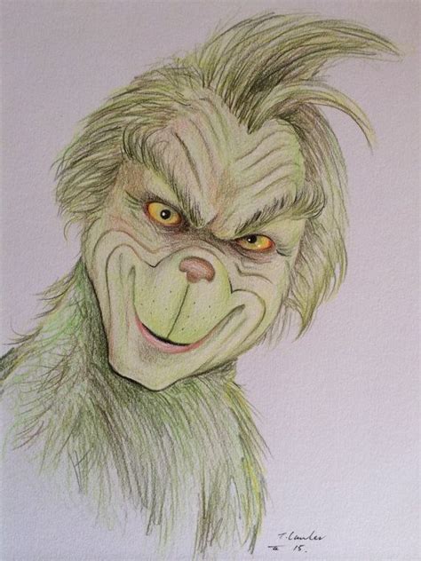 The Grinch Original Colour Pencil Drawing Sketch Art Signed A4 Amp Black Mount Jim Carrey Movie