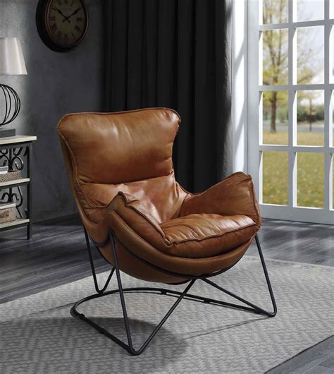 Thurshan Accent Chair 59945 In Aperol Top Grain Leather By Acme