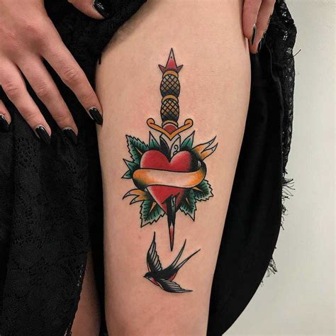 Traditional Dagger Heart Tattoo