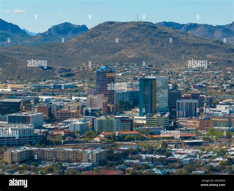 Tucson Downtown Modern Skyscrapers Aerial View With Tucson Mountain At