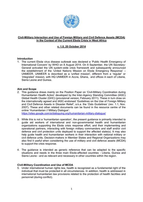 Un Use Of Foreign Military Civil Defence Assets Ebola Response West Africa Pdf