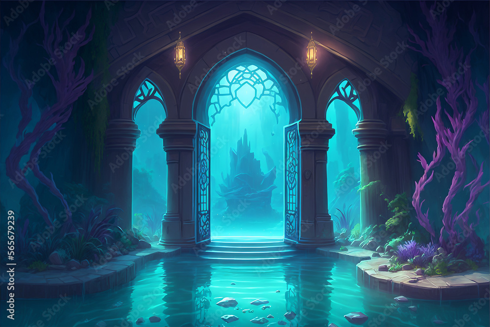 Underwater Temple Gate Background Concept Art Illustration Of A