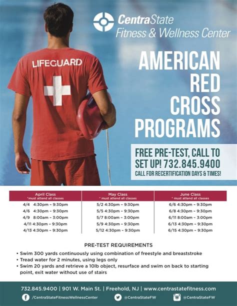 Upcoming American Red Cross Lifeguard Courses Centrastate Fitness And