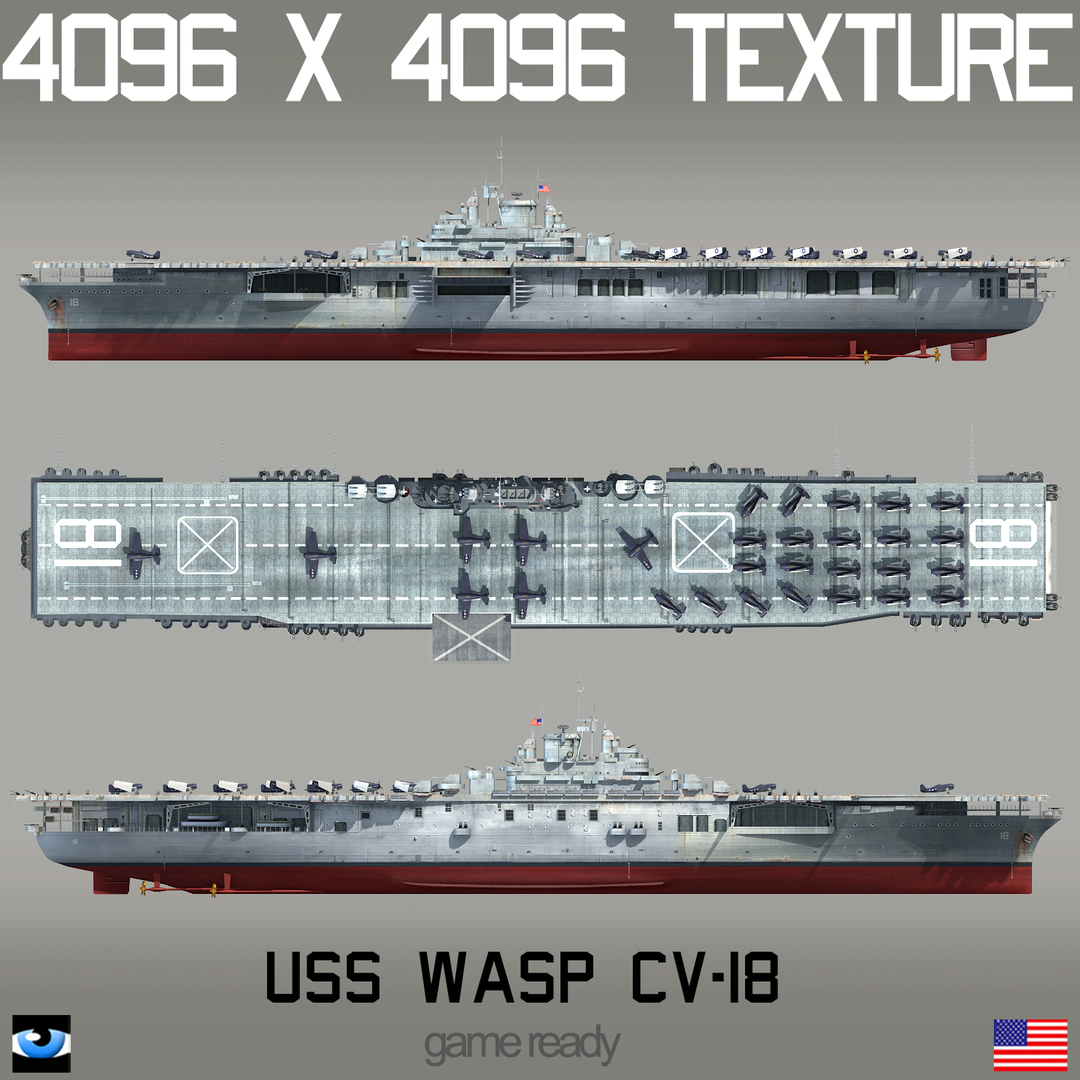 Uss Wasp Cv 18 Cv Model Turbosquid 1493086