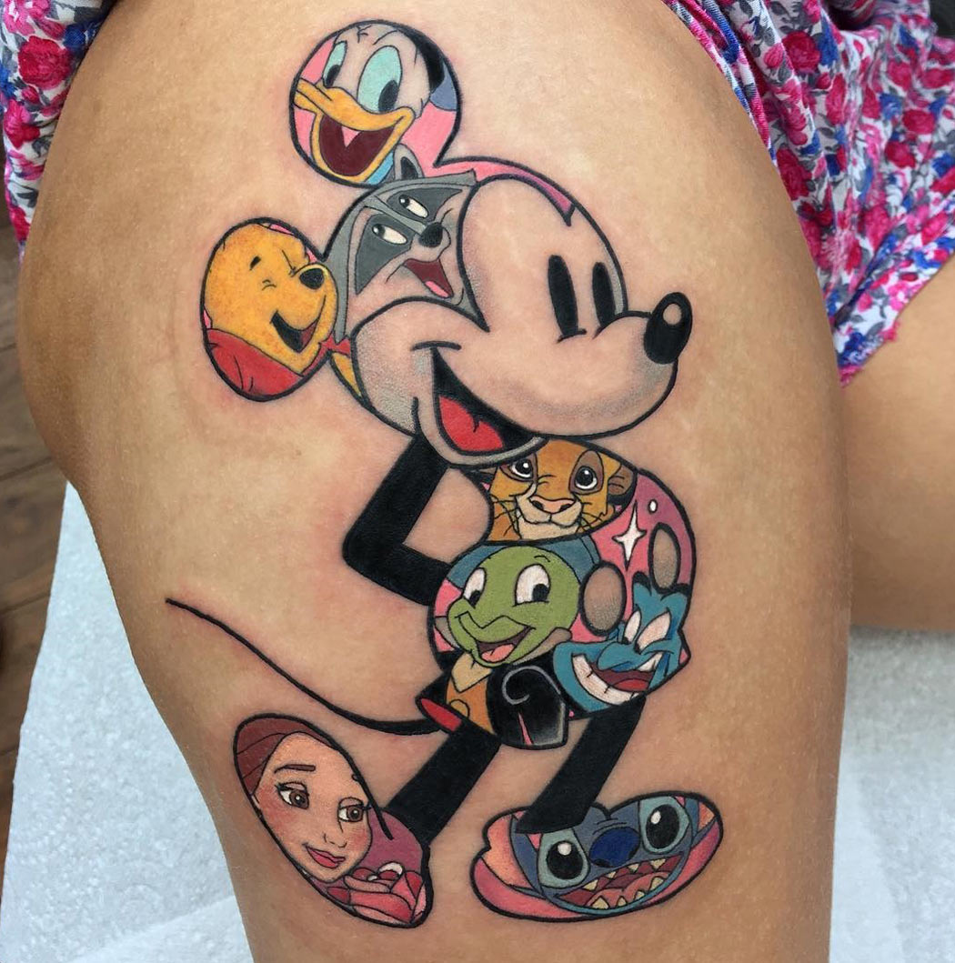 Walt Disney Tattoo On The Right Thigh