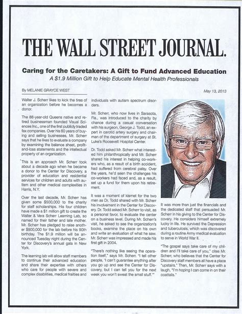 Walter Scherr Profiled In The Wall Street Journal Walter S Way