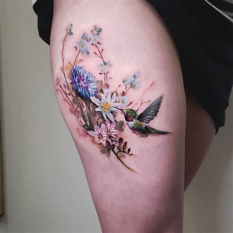 Watercolor Flowers Tattoo For Girls By Pete Zebley Inkppl Bird And