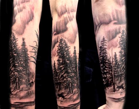 Wolf Forest Tattoo Designs On Paper Sleeve Tattoo Northern Forest Lights Tattoos Deviantart