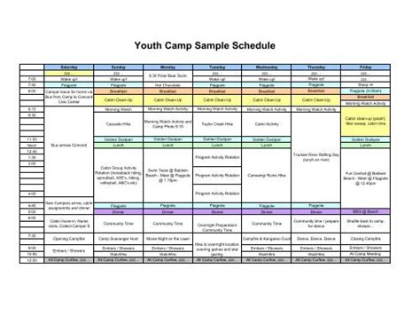 Youth Camp Sample Schedule